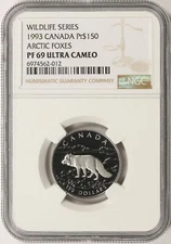 1993 $150 Canada Platinum Wildlife Series Arctic Foxes NGC PF69UCAM