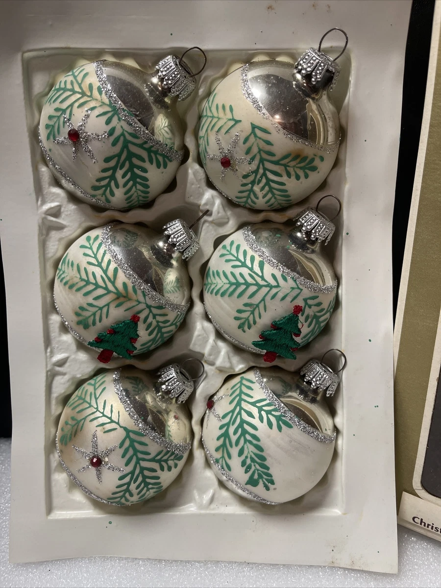 1970 s Kurt Adler Christmas Tree Glass Ornaments Set Of 6 Glitter