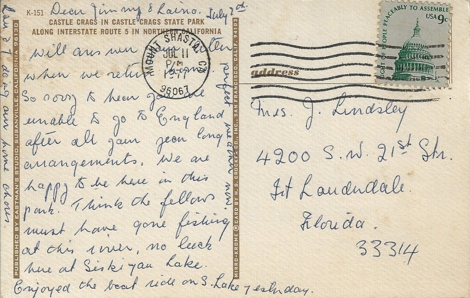 Postcard CA Castle Crags State Park Northern California Castella