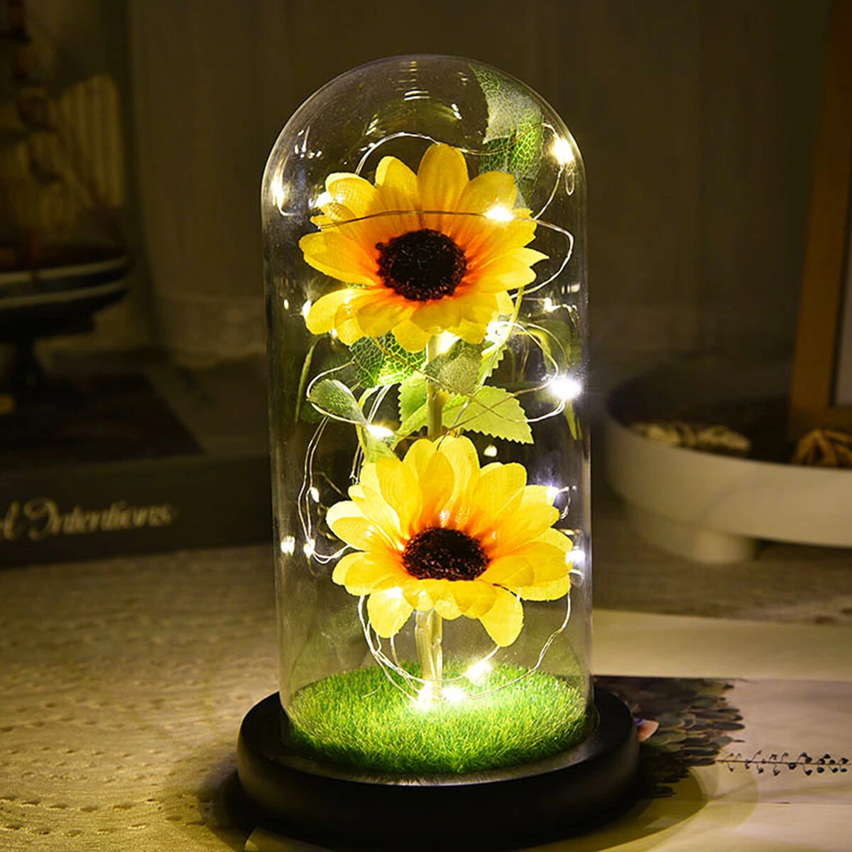 LED Sunflower Lamp Battery Operated Sunflower Glass Light Creative