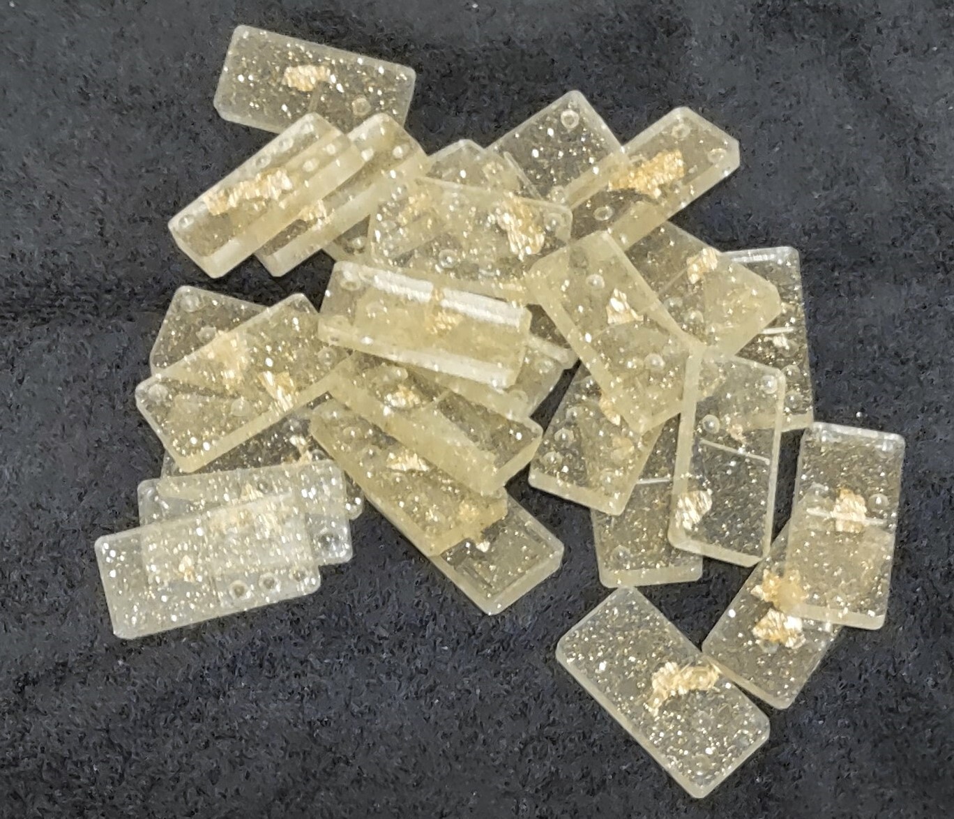 Glow in the Dark Double Six Dominoes - Transparent gold, glitter & foil