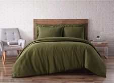 Olive Green Linen King Duvet Set - 3-Piece Oeko-Tex Certified Comfort