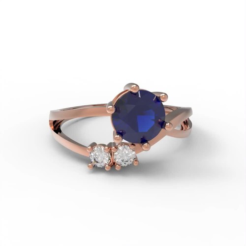0.85 ct Round 3 stone Blue Sapphire Promise Engagement Ring Solid 14k Rose Gold - Video 1 of 1