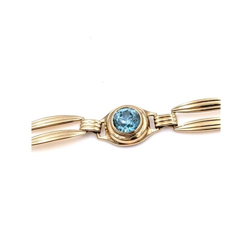 Vintage Art Deco 10k Gold Blue Zircon Panel Link Bracelet - Picture 6 of 7