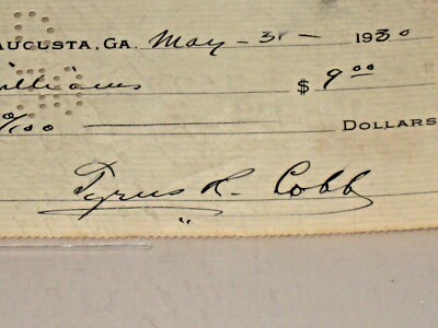 Ty Cobb タイ・カップ　直筆レター　JSA鑑定 Ty Cobb Autographed 1930 Personal Check - Slabbed with JSA Letter