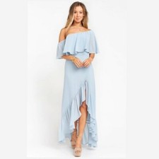 Show Me Your Mumu Tango Ruffle Maxi Dress in Blue
