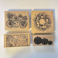 Lot of 4 Wood Block Rubber Stamps Autumn Fall Pumpkins