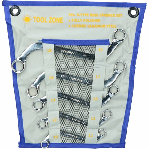 Metric S Shaped Bent Obstruction Spanner Wrench Set 5pc 10mm - 19mm - Picture 2 of 3