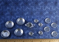 LOT Dollhouse Miniature Silver color Dinner Plates Saucers Cups Coffeepot 1:12