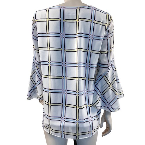Womens Calvin Klein Medium Pastel Geometric Print Blouse Bell Sleeve - Picture 4 of 5