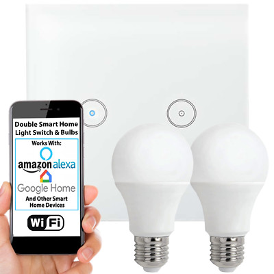 WLAN Lichtschalter & Glühbirne 2x 10W E27 warmweiße Lampe & doppelte drahtlose Wandplatte