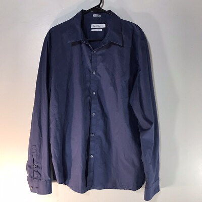 calvin klein blue dress shirt Calvin Klein Blue Pinstripe Cotton Button Up Dress Shirt Mens Size XL Slim  Fit