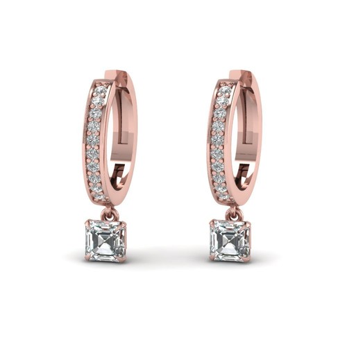 1ct Asscher Lab-Created Moissanite Hoop Design Drop Earring 14k Rose Gold Plated - Picture 2 of 3