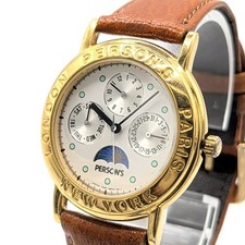 Montre Vintage PERSON'S Phase de Lune V33F-6C10 Ton Or Homme Mode Japonaise