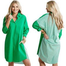 Caryn Lawn Preppy Gameday Back Stripe Mini Shirt Dress Womens One Size Green NWT