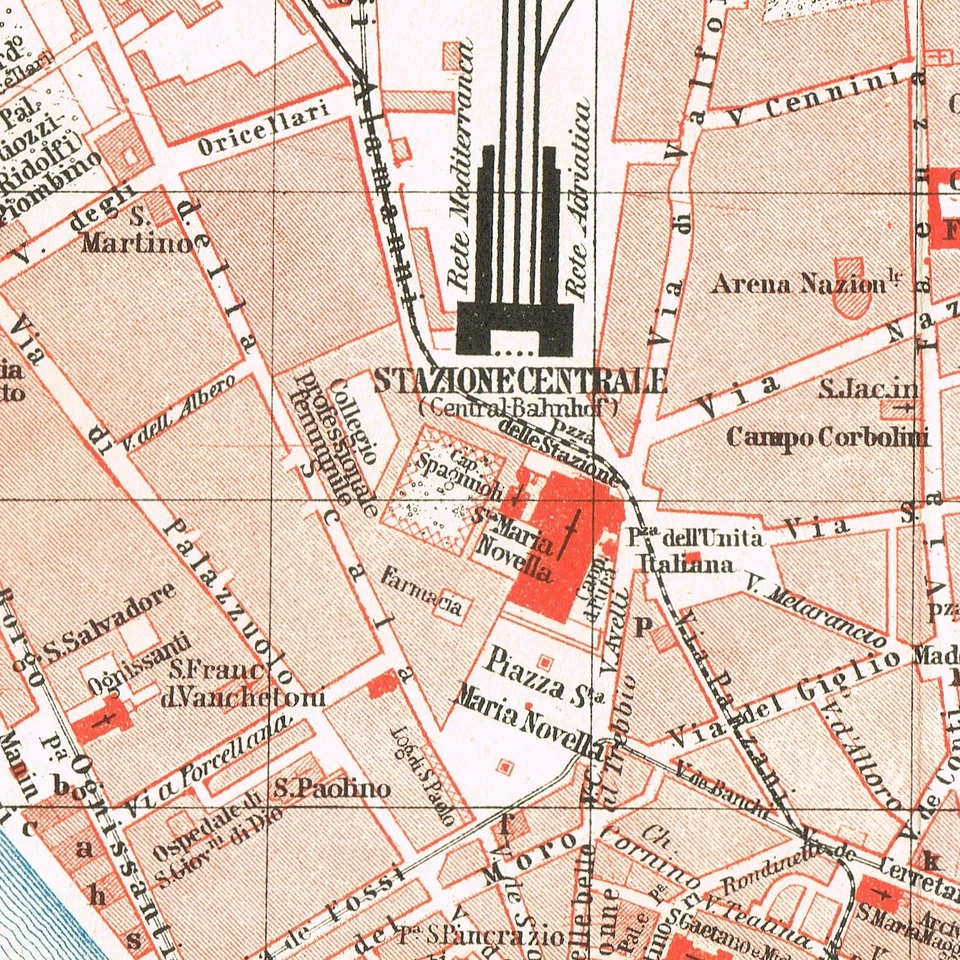FLORENCIA 1906 FIRENZE Mapa original Vintage plano de ciudad TOSCANA ITALIA Foto 4 de 4