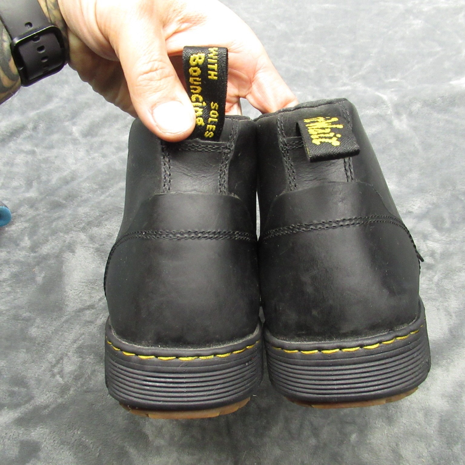 Dr Martens Rhodes Chukka Boots Mens 12 Black Leather Lace Up Chunky Casual