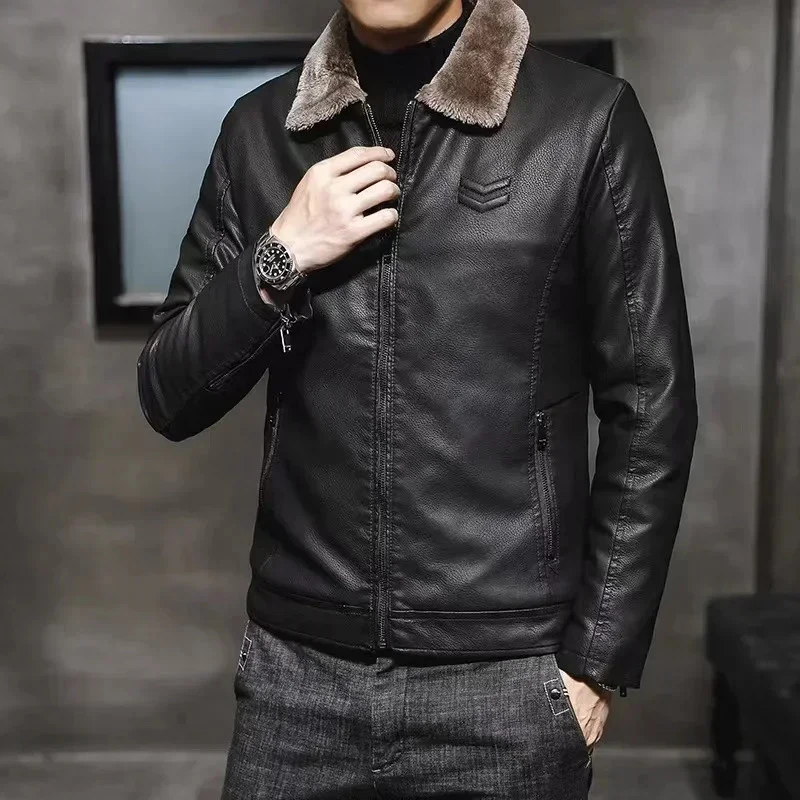 Jacket Men's Winter Faux Fur Collar Windproof Warm Coat Male Luxury Clothing - Image 2 of 4