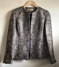 Kasper Blazer Womens Size 6 Gold Floral Geometric Open Front Lined Jacket