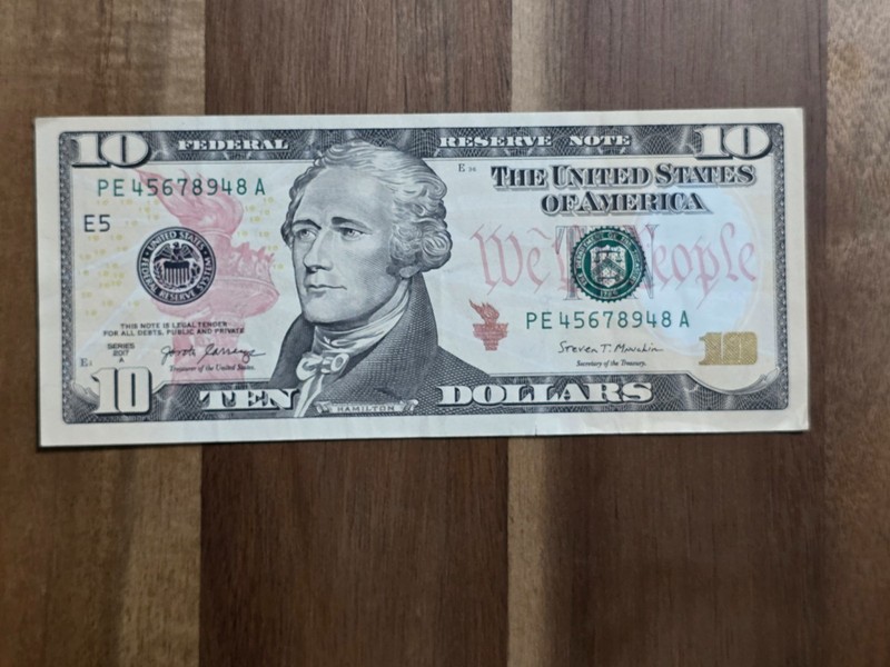 2017A $10 fancy serial number 6 digit ascending ladder PE45678948A circulated