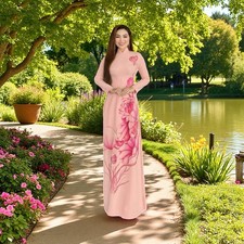 Ao Dai Vietnamese, High Quality Silk, Designer Long Dress With Pants.Size 2XL