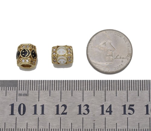 CZ Enamel Smiley Face On Tube Spacer Beads, Sku#LD277 - Picture 2 of 5