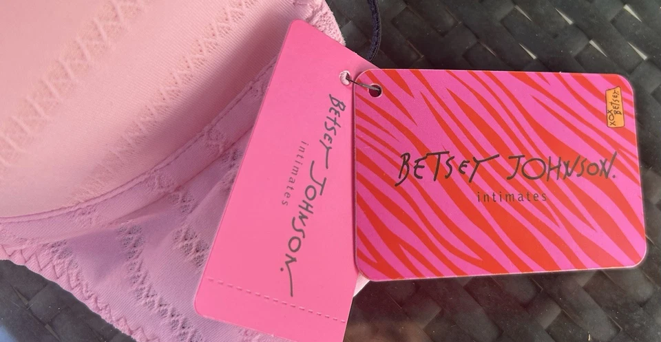 Sujetador Betsey Johnson Demi ligeramente forrado rosa negro encaje 34B nuevo con etiquetas Foto 2 de 4