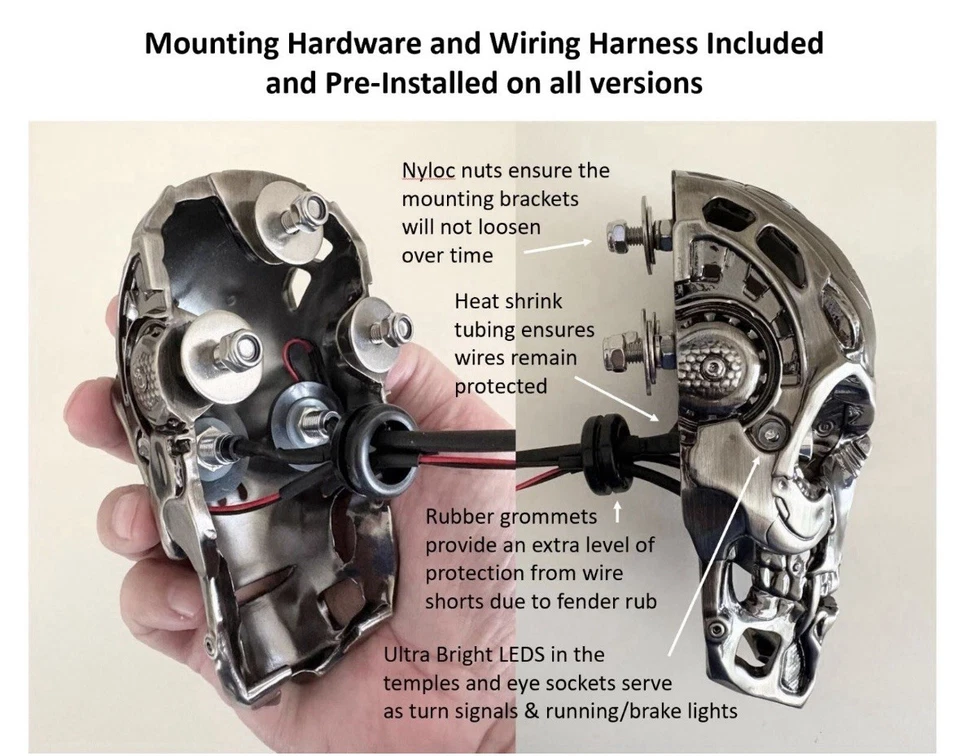 Skull Tail Lights Brake & Turn Signals For Harley Bagger Saddle Bag/Honda Fury - Image 4 of 4