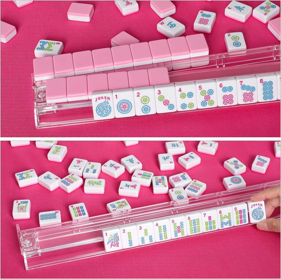 Conjunto de azulejos de Mahjong americano de 1,2 pol., 166 conjunto de jogo de Mahjong com cor rosa (somente azulejos, - Imagem 3 de 4