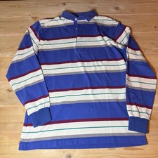 Vintage Jantzen Sport Mens Large Striped Long Sleeve Rugby Shirt Blue Burgundy