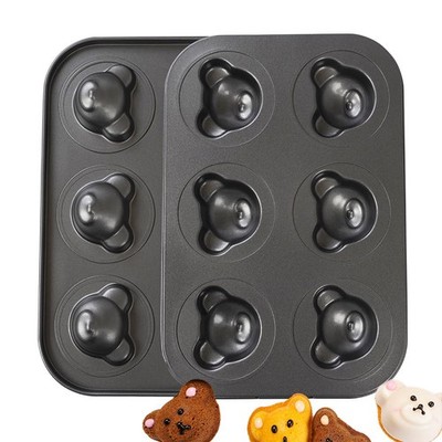 Elesinsoz 2 Pack Mini Bear Shaped Muffin Pans, 6 Cavity NonStick Madeleine Mo...