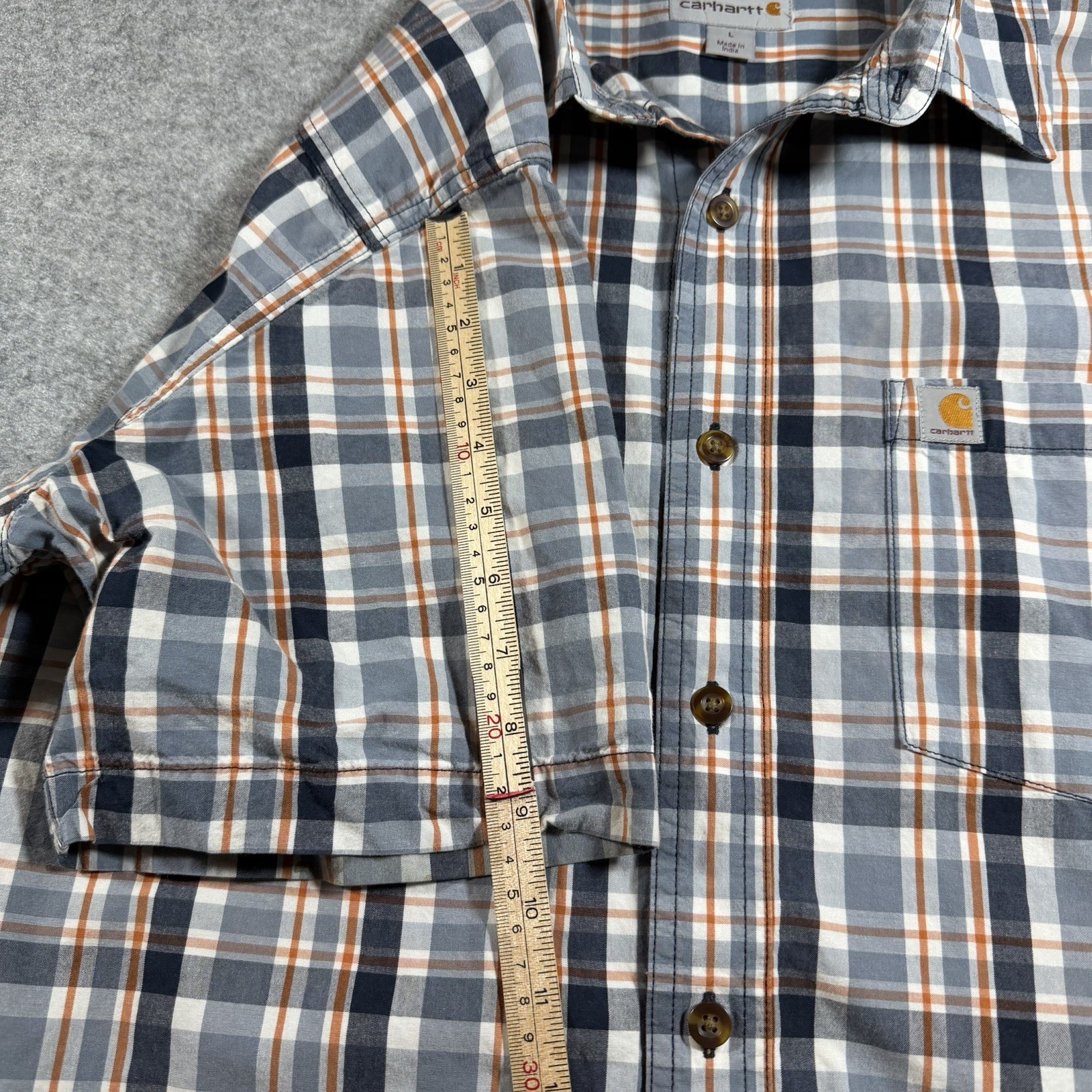 Carhartt Blue Plaid Work Shirt Mens L Relaxed Fit Button Up Pocket Short Sleeve thumbnail 6