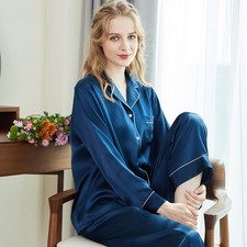 Womens 22mm 100 Mulberry Silk Pajama Set Lounge Pant Nightshirt Tracksuit Set