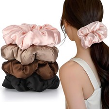 4Pcs Large Satin Hair Scrunchies, Big 1 Count Pack of 4 , Multi-colored