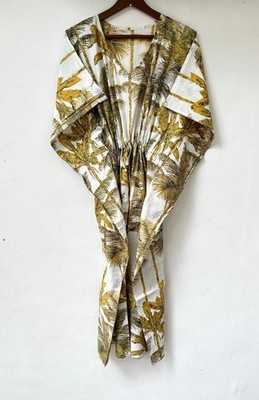 Indisches Vintage 100 % Baumwolle langes Strand Maxi Kaftan Kleid Einheitsgrö...