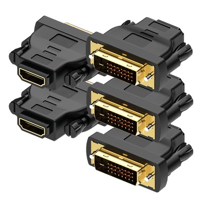 HDMI to DVI Adapter Bi-Directional Male DVI-D Dual Link to Female HDMI - 5 Pack