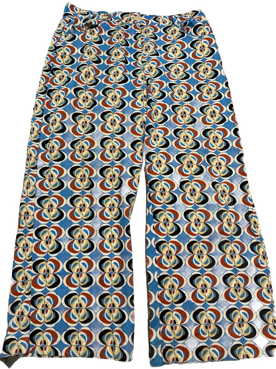 Zara Linen Blend Extra Wide Leg Printed Pants Sz XL Women's High
