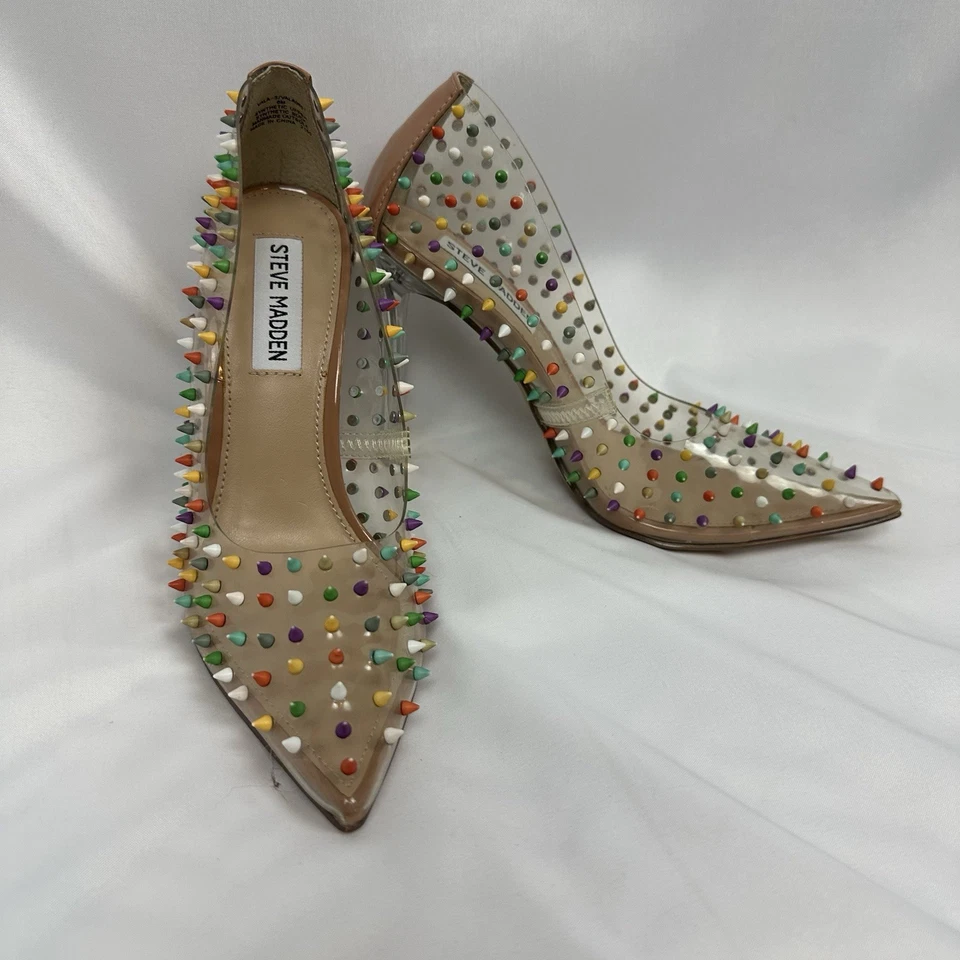 "Tacones Steve Madden Vala 6M PVC Transparente Arco Iris Punta 4"" Punta Y2k Glam" Foto 2 de 4