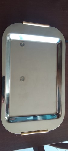 Vassoio Acciaio Inox Con Manici Dorati - Foto 6 di 9