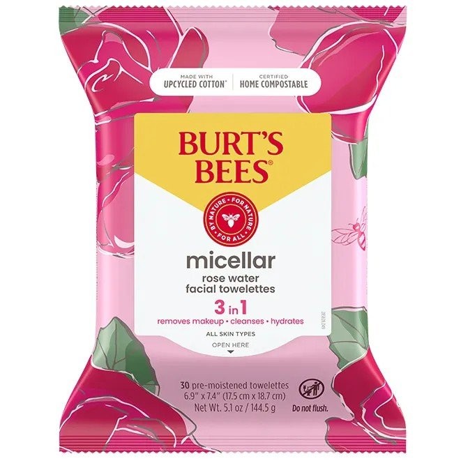 Мицеллярные салфетки для лица Burts Bees 3-в-1 с розовой водой, 30 штук
