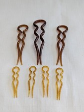7 Vintage Celluloid Hair Pins, 3", 1.5", 3.25", Excellent