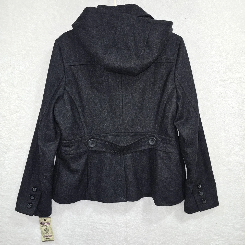 Abrigo American Rag Cie Pea Mezcla Lana Doble Pecho Con Capucha Talla XL Gris Carbón Foto 2 de 4