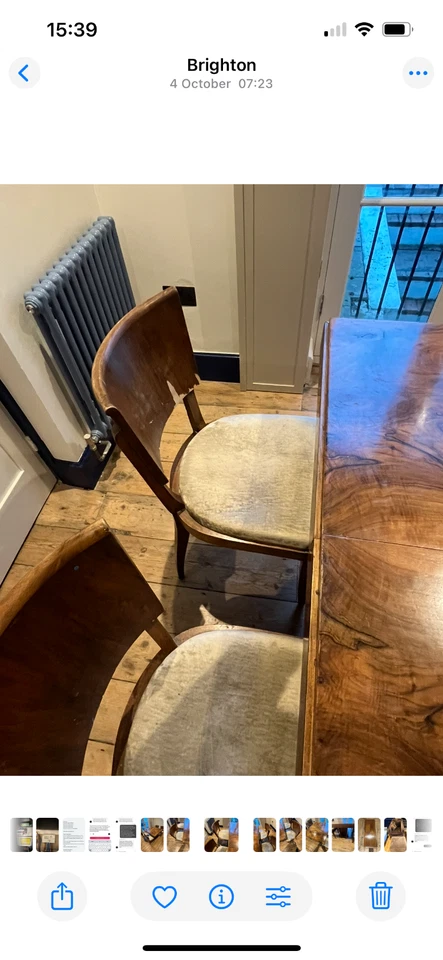 Antique walnut dining table and chairs - Image 3 of 4