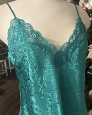 Vintage 90  s Victoria  s Secret Gold Label Green Brocade Slip Dress - size M