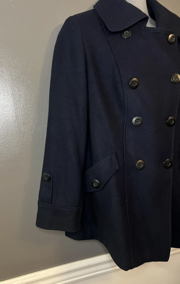 Chadwicks Coat Womens 14P Petite Navy Wool Blend Pea Coat Double Breasted Lined - Image 2 of 4