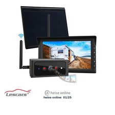 Lescars 2in1-Solar-Funk-Rückfahrkamera- & Überwachungs-Set, Full HD 7"-Monitor