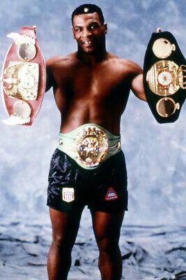 MIKE TYSON 24X36 POSTER CLASSIC BARECHESTED POSE HOLDING HIS BOXING BELT TITLES
