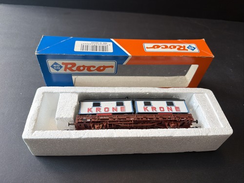 Coche plano alemán escala HO Roco 66676 DB con 2 remolques Circus Krone G-162 | Condition: Used