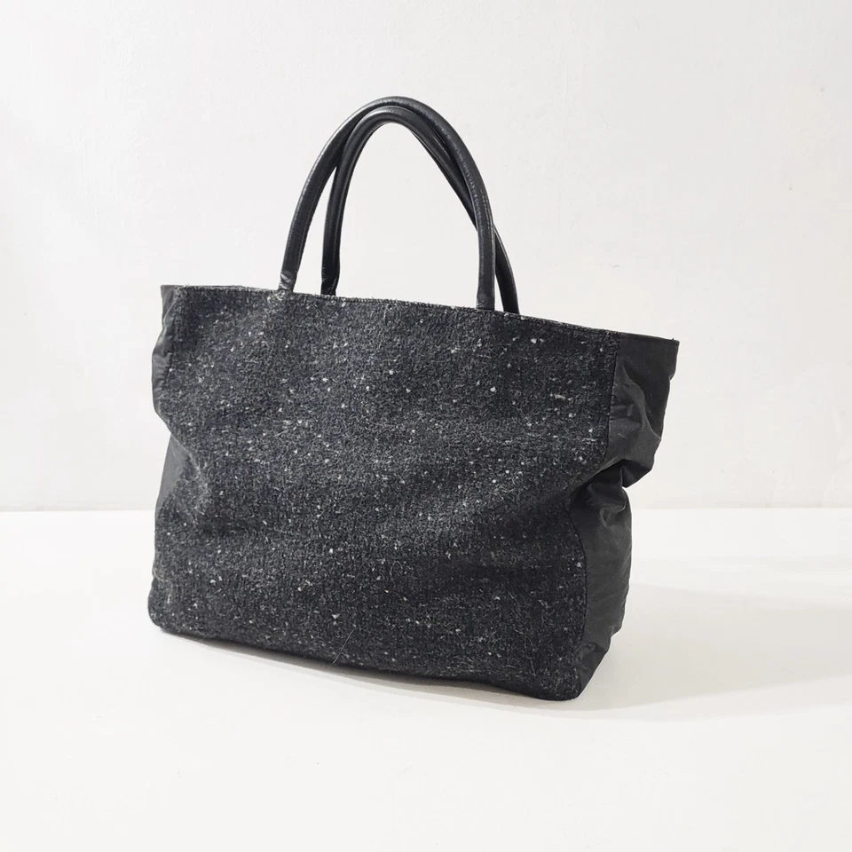 Cerruti/ Tote de mano lana y cuero genuino negro gris melange. - Imagen 4 de 4