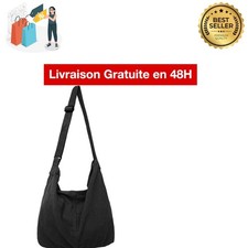 Sac fourre-tout femme grand format tissu tendance bureau école voyage Noir